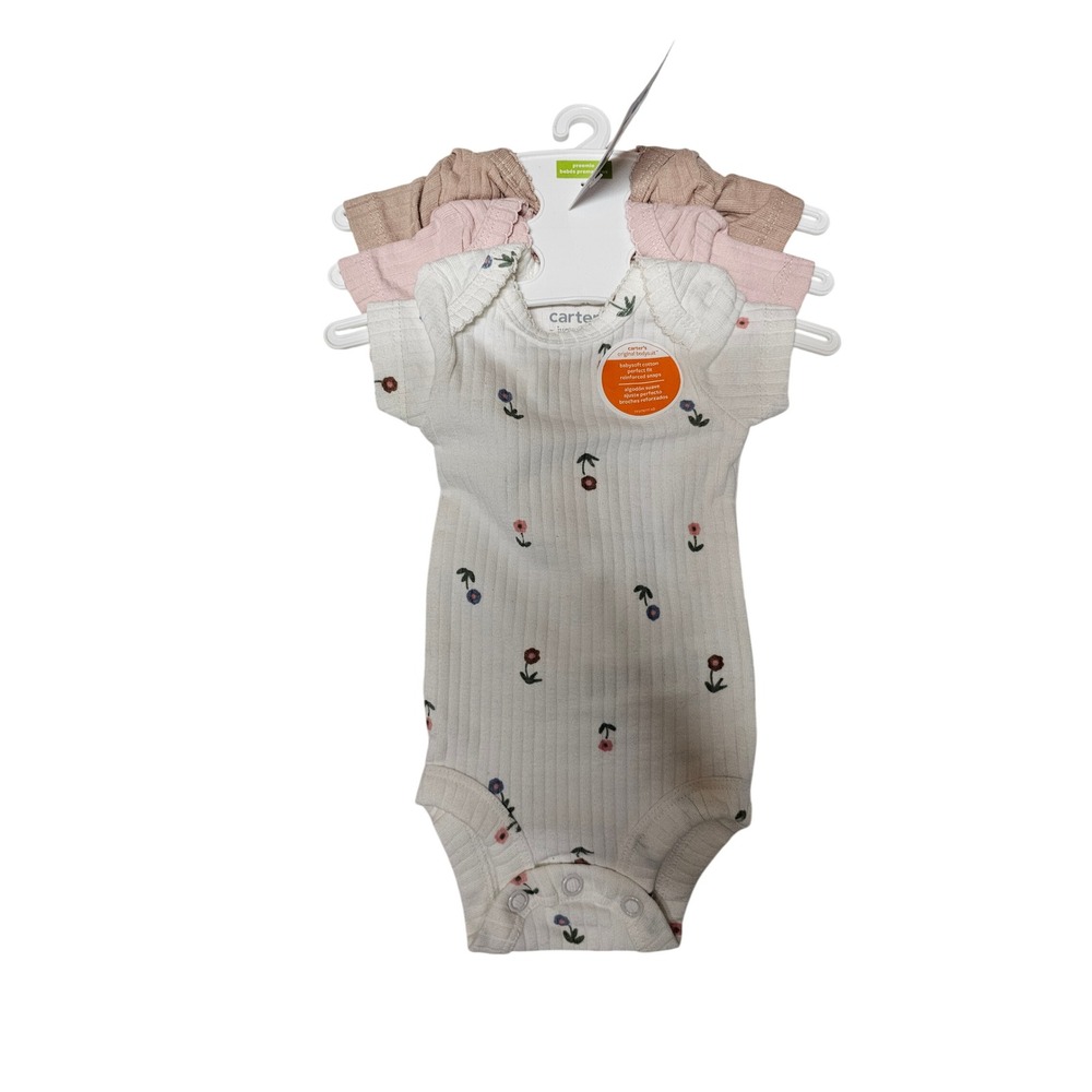 Carter's Bodysuit 3-Pack Baby Preemie Multicolor New Ribbed Floral Short Sleeve